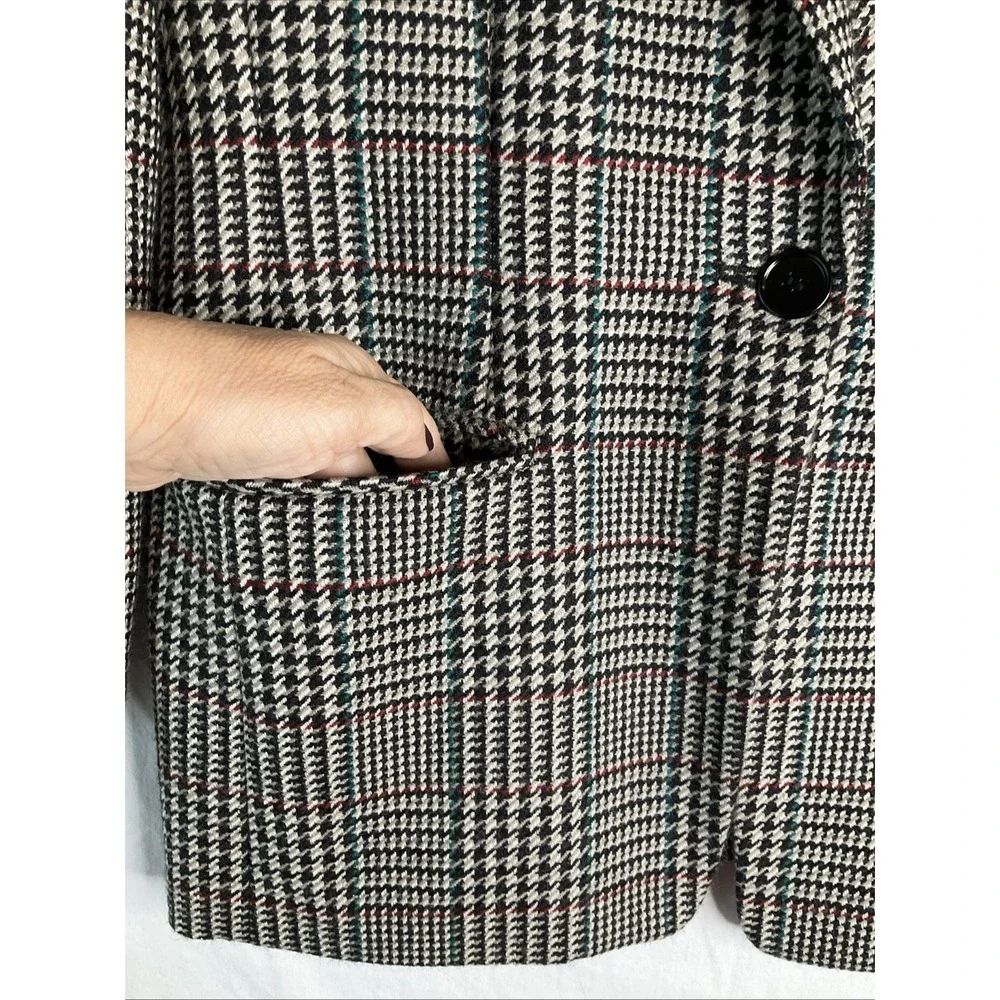 Vintage Jane Justin 100% Pure Wool Lined‎ Blazer Check Houndstooth Oversized 14